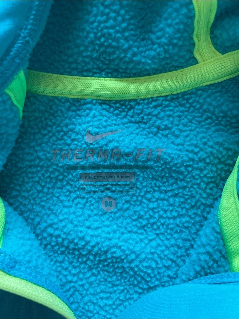 Nike Women’s Teal Zip-Up Hooded Jacket with Neon Yellow Trim